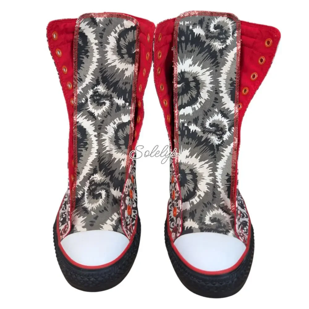 Converse 2011 XHI Calf High Custom Skull Tie Dye Black Red Sneaker M9.5 W11.5 - Picture 9 of 11